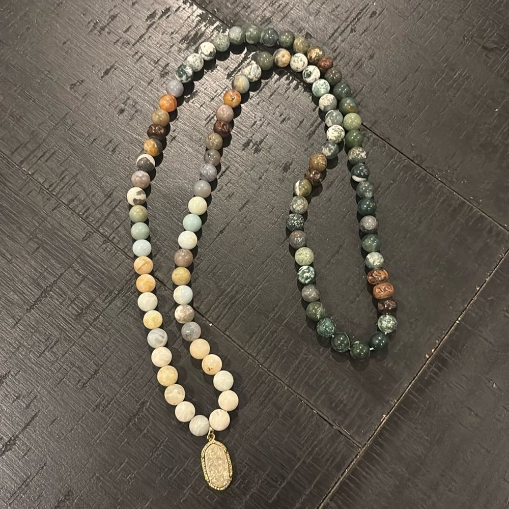 Long Multi Color Gemstone Druzy Pendant Boho Handcrafted Necklace Southwestern​​